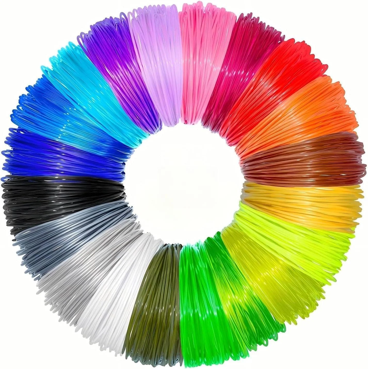 فیلامنت پرینتر سه بعدی PLA، سایز آزمایشی 1.75 میلی متر، بسته 10x5 متری، بسته 10 عددی 50 متری نمونه فیلامنت PLA پرینتر سه بعدی، مشکی، سفید، قرمز، آبی، بنفش، قهوه ای، سبز، زرد، صورتی، نارنجی، دقت ابعادی +/- 0.02 میلی متر
