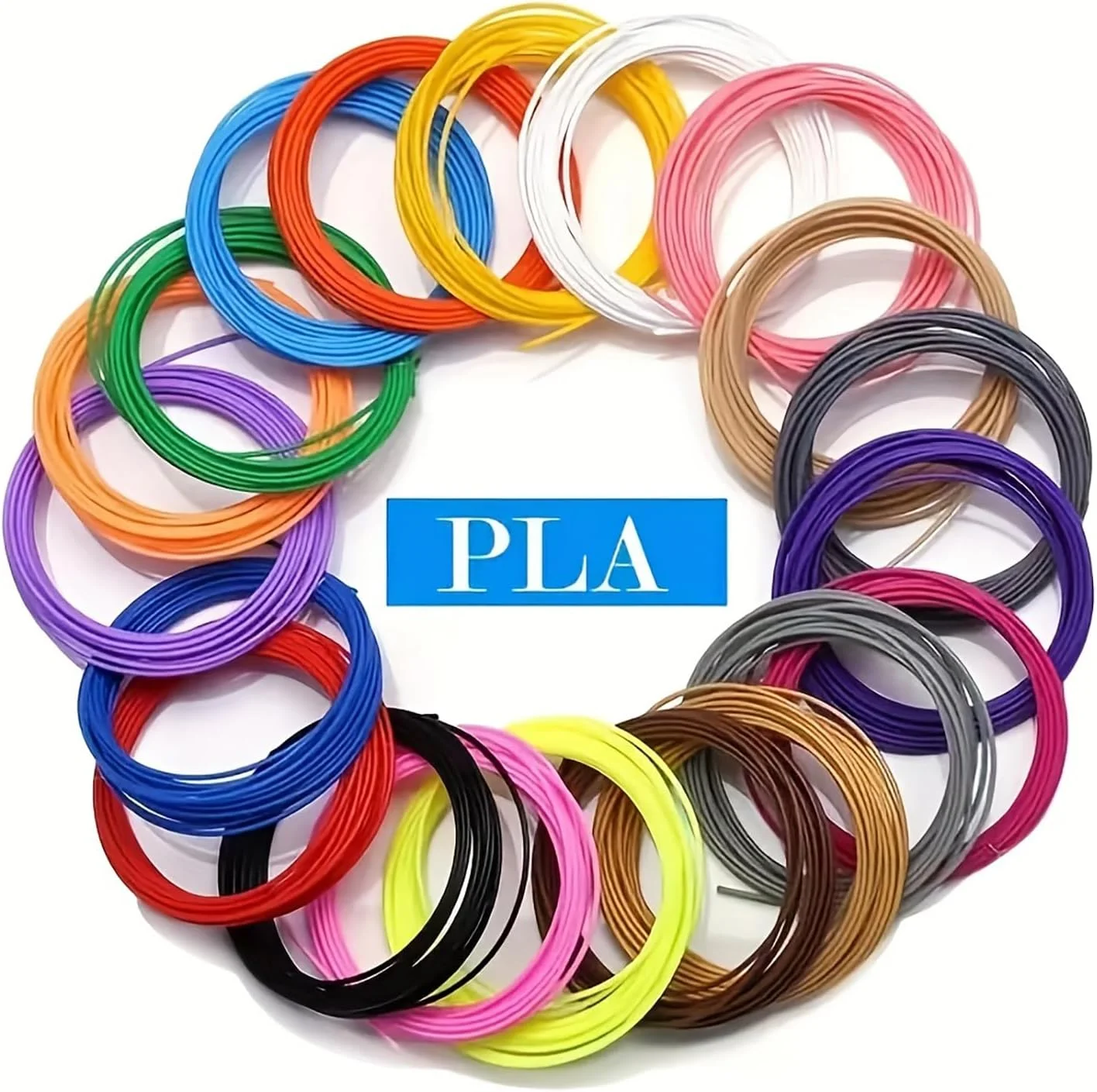 فیلامنت پرینتر سه بعدی PLA، سایز آزمایشی 1.75 میلی متر، بسته 10x5 متری، بسته 10 عددی 50 متری نمونه فیلامنت PLA پرینتر سه بعدی، مشکی، سفید، قرمز، آبی، بنفش، قهوه ای، سبز، زرد، صورتی، نارنجی، دقت ابعادی +/- 0.02 میلی متر