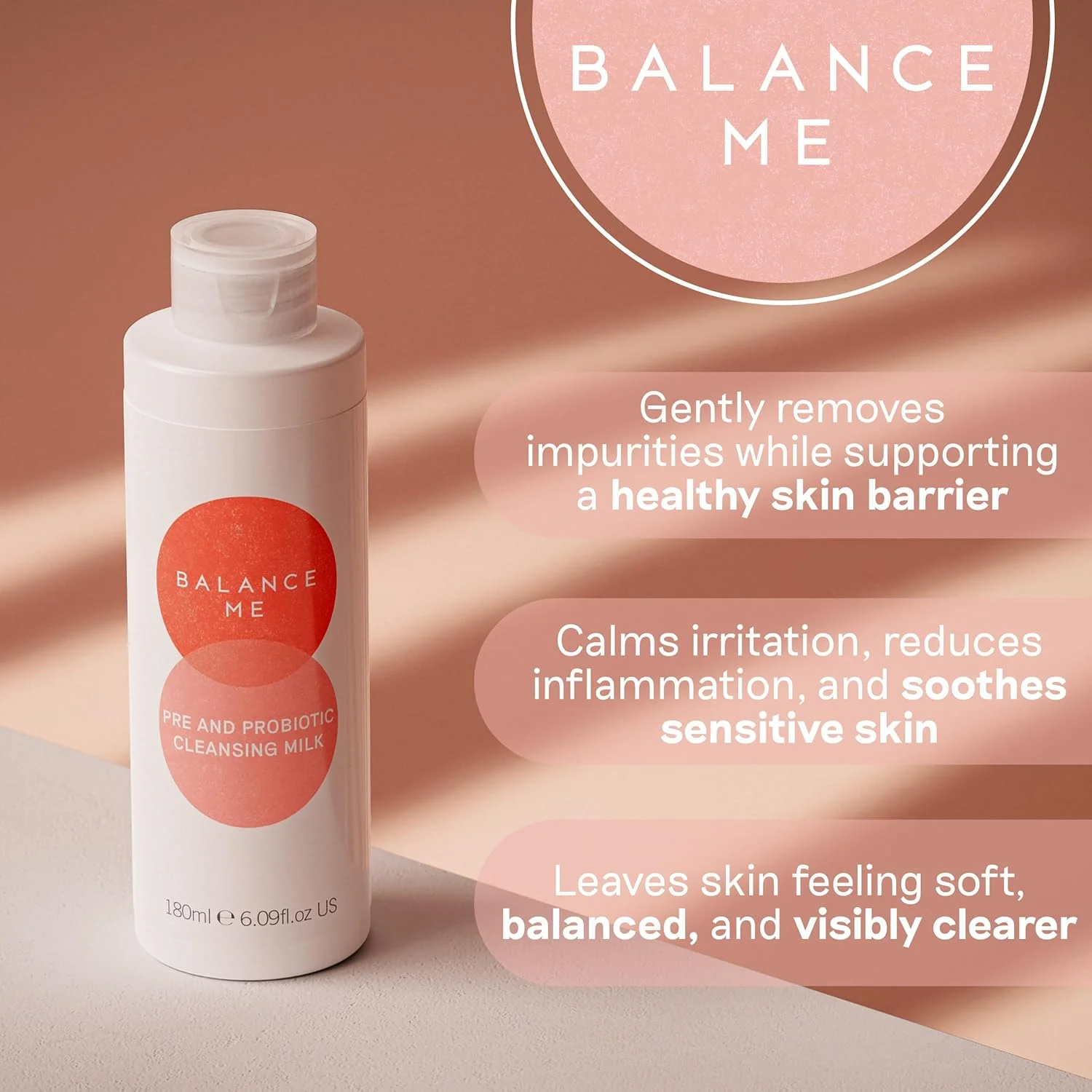 شیر پاک کننده صورت بالانس می، حاوی پری بیوتیک و پروبیوتیک، بدون عطر، 180 میلی لیتر