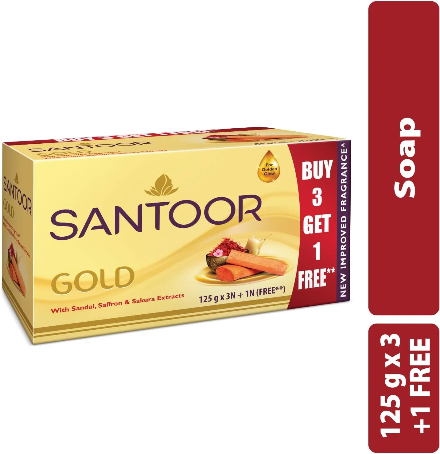 صابون طلایی سانتور با عصاره زعفران کشمیری، صندل و ساکورا برای پوستی نرم و جوان تر | فرمول ملایم و غنی با رایحه ای با طراوت | مناسب برای انواع پوست (125 گرمی)