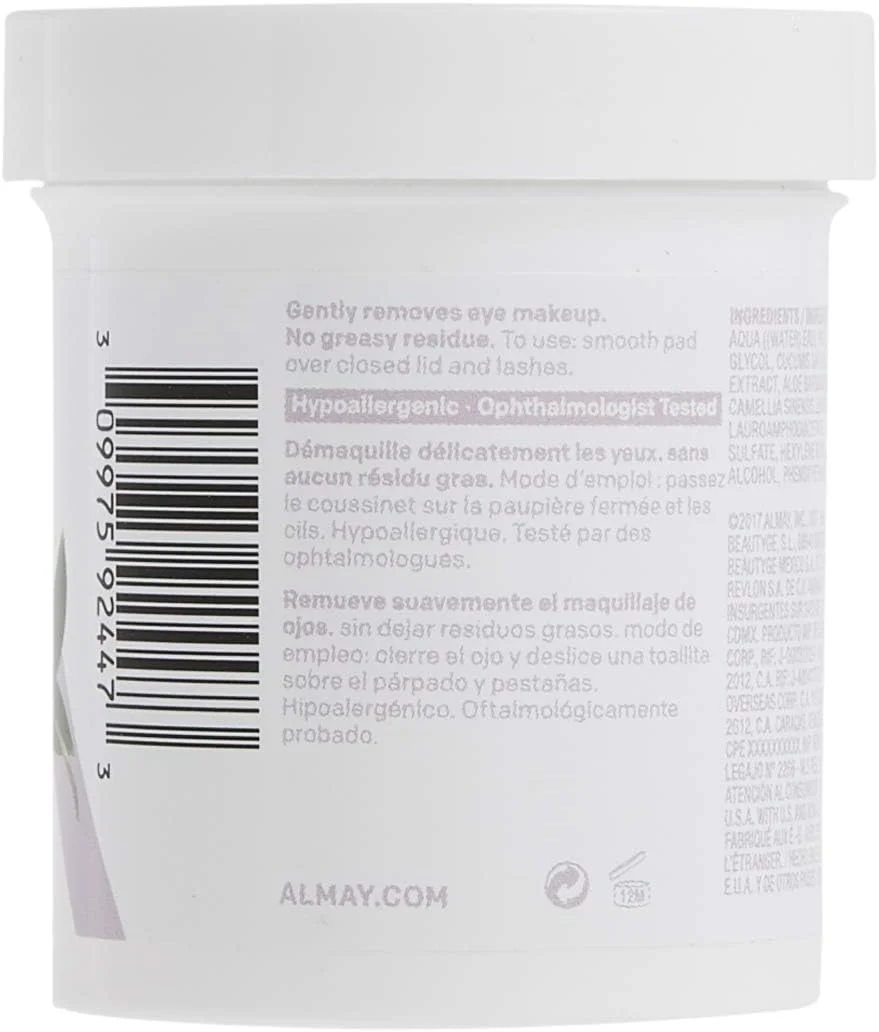 پدهای پاک کننده آرایش چشم ملایم بدون روغن آلمای، میسلار بدون روغن، ضد حساسیت، بدون تست حیوانی، بدون عطر، تست شده توسط چشم پزشک، 80 عدد (بسته بندی ممکن است متفاوت باشد)