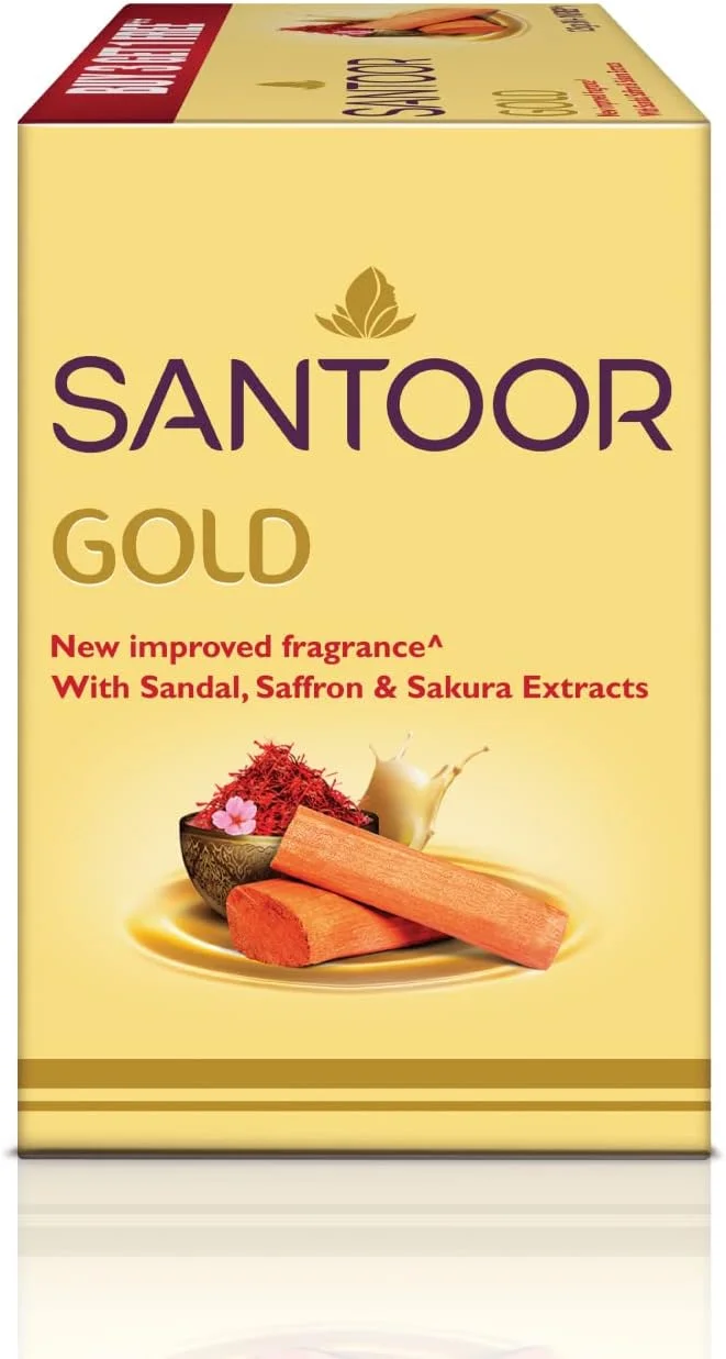 صابون طلایی سانتور با عصاره زعفران کشمیری، صندل و ساکورا برای پوستی نرم و جوان تر | فرمول ملایم و غنی با رایحه ای با طراوت | مناسب برای انواع پوست (125 گرمی)