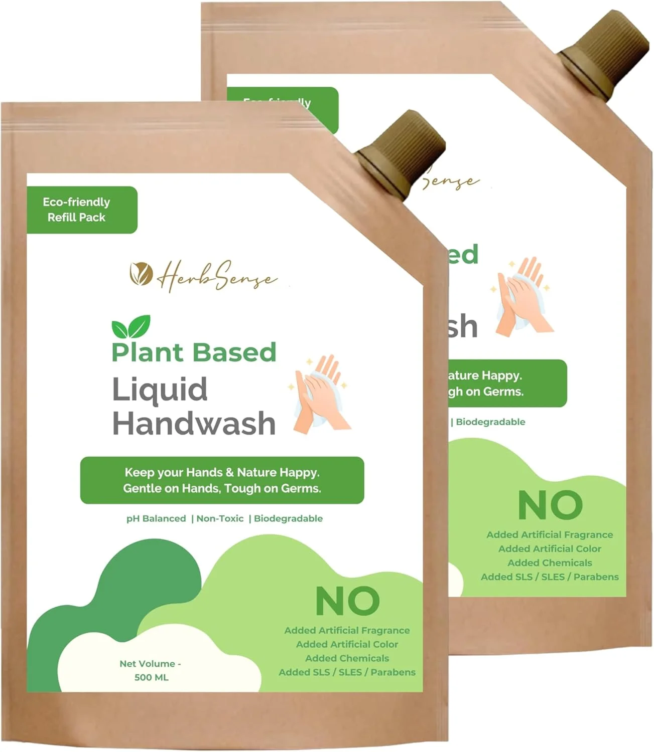 مایع دستشویی گیاهی Herbsense، بدون رایحه و رنگ مصنوعی، مایع دستشویی گیاهی ملایم، بدون مواد شیمیایی (500 میلی لیتر x 2، بسته 2 عددی)