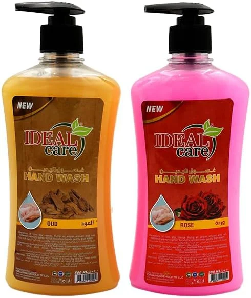 مایع دستشویی رز و عود Ideal Care – فرمولاسیون مرطوب کننده ملایم با رایحه طراوت بخش رز – محافظت موثر از آلودگی، نرم کننده پوست، شستشوی دست برای استفاده روزانه – بطری پمپی 500 میلی لیتری (طلایی)