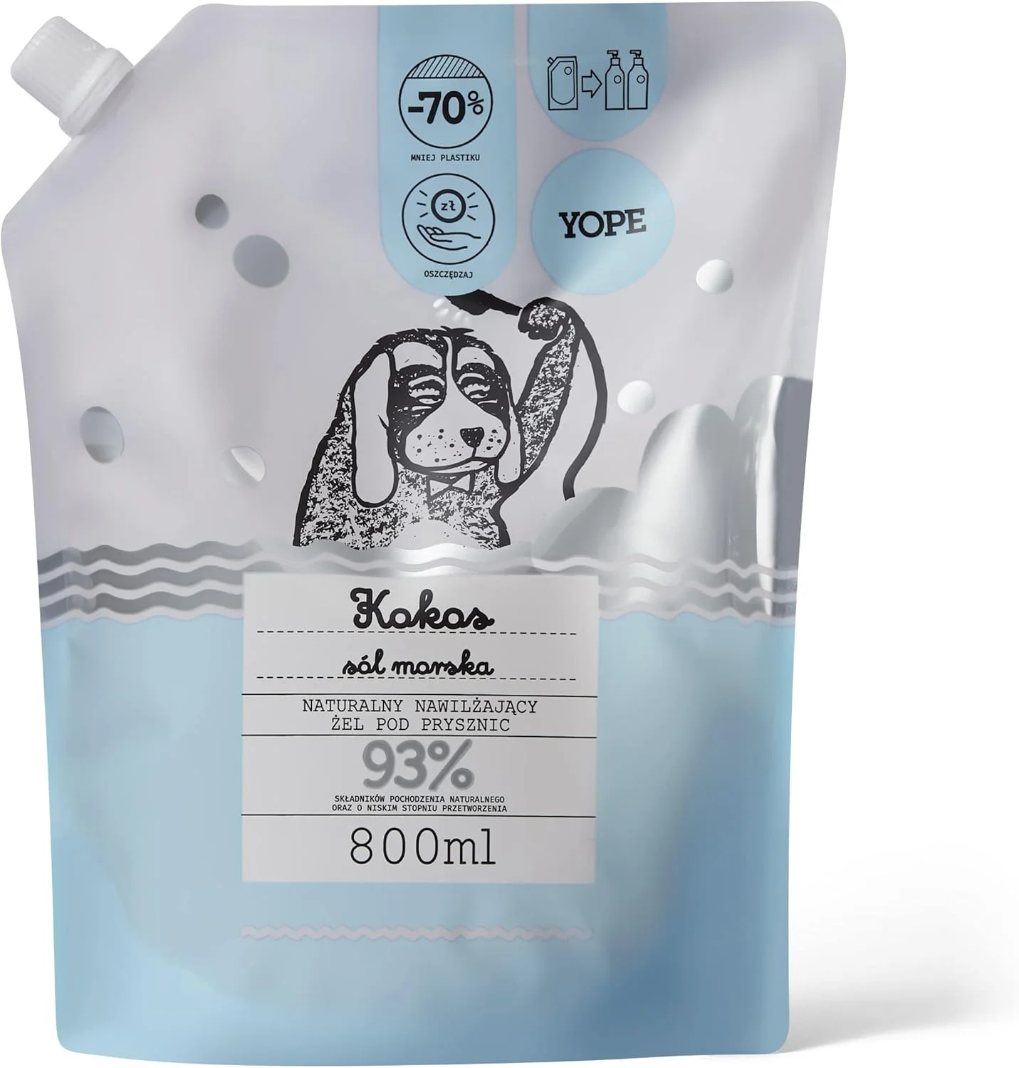 مایع شستشوی بدن شارژی یوپ، ملایم، دارای pH خنثی، 98% مواد منشاء طبیعی، وگان، رایحه: نارگیل و نمک دریا، 800 میلی لیتر