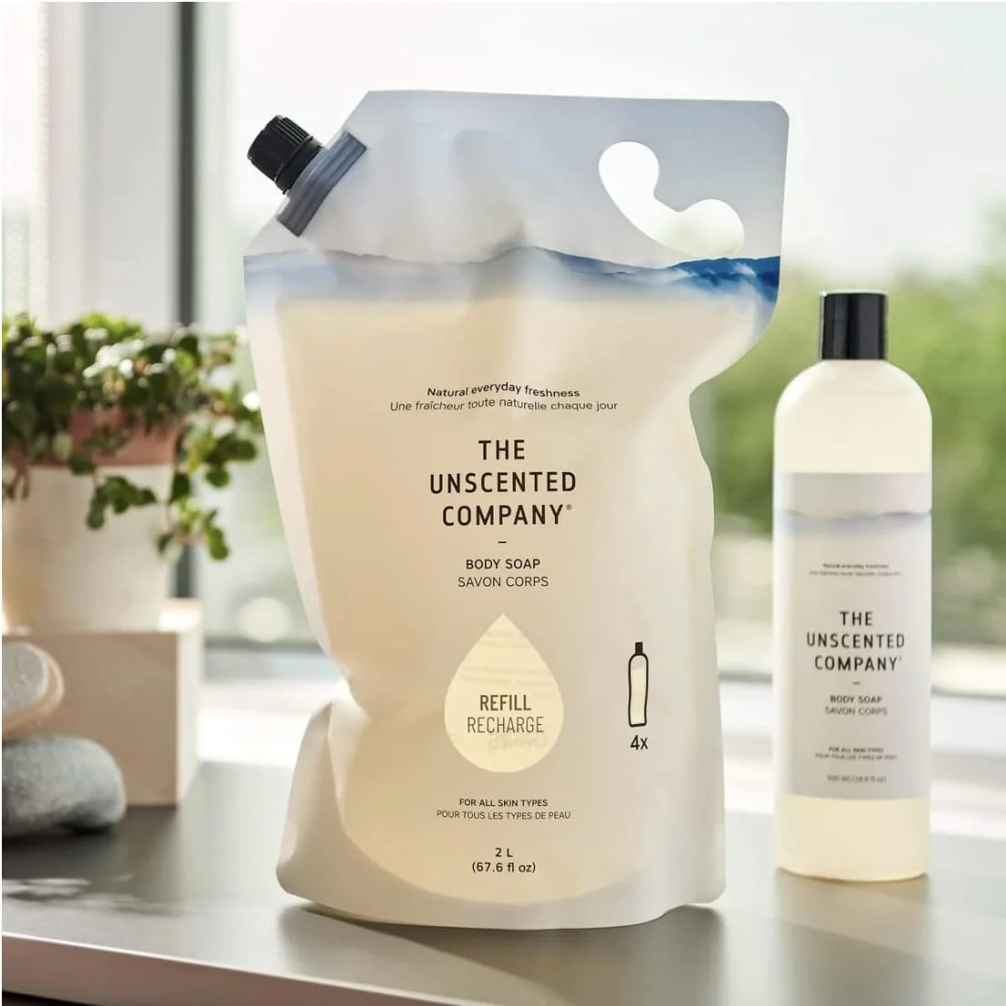 کمپانی بدون رایحه، صابون بدن، بسته یدک ۲ لیتری، ملایم و نرم، بدون عطر، بر پایه گیاهان و مواد معدنی، تجزیه پذیر، مراقبت از بدن بدون رایحه