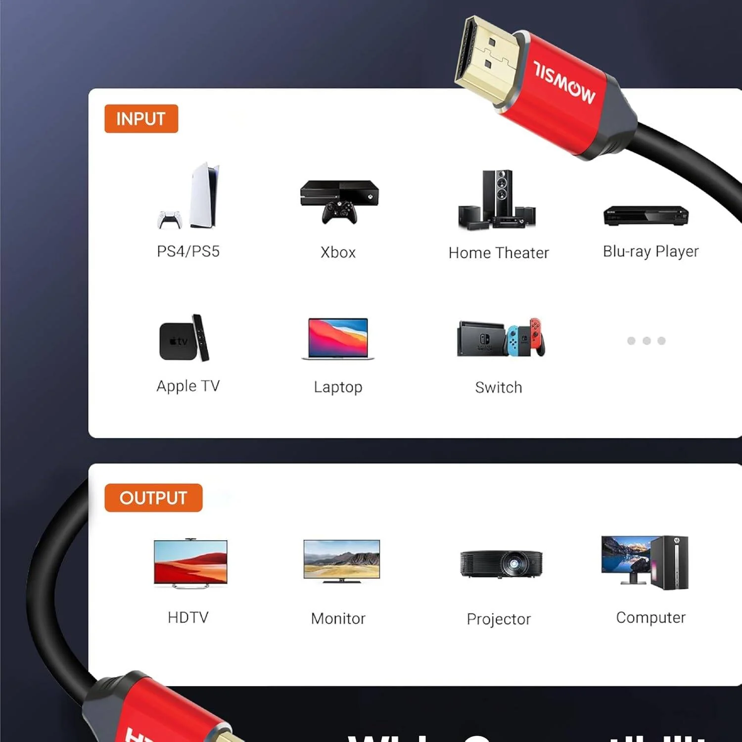 کابل HDMI موسیل 4K@30Hz 1.4، طول 5 متر، نرخ انتقال داده تا 10.8 گیگابیت بر ثانیه، پشتیبانی از رزولوشن‌های 4K@30Hz/ 2K 1080P تا 60Hz /3D، سازگار با دستگاه‌هایی مانند کامپیوتر رومیزی، لپ‌تاپ، تی وی باکس، 5 متر، مشکی-قرمز | MOHD105