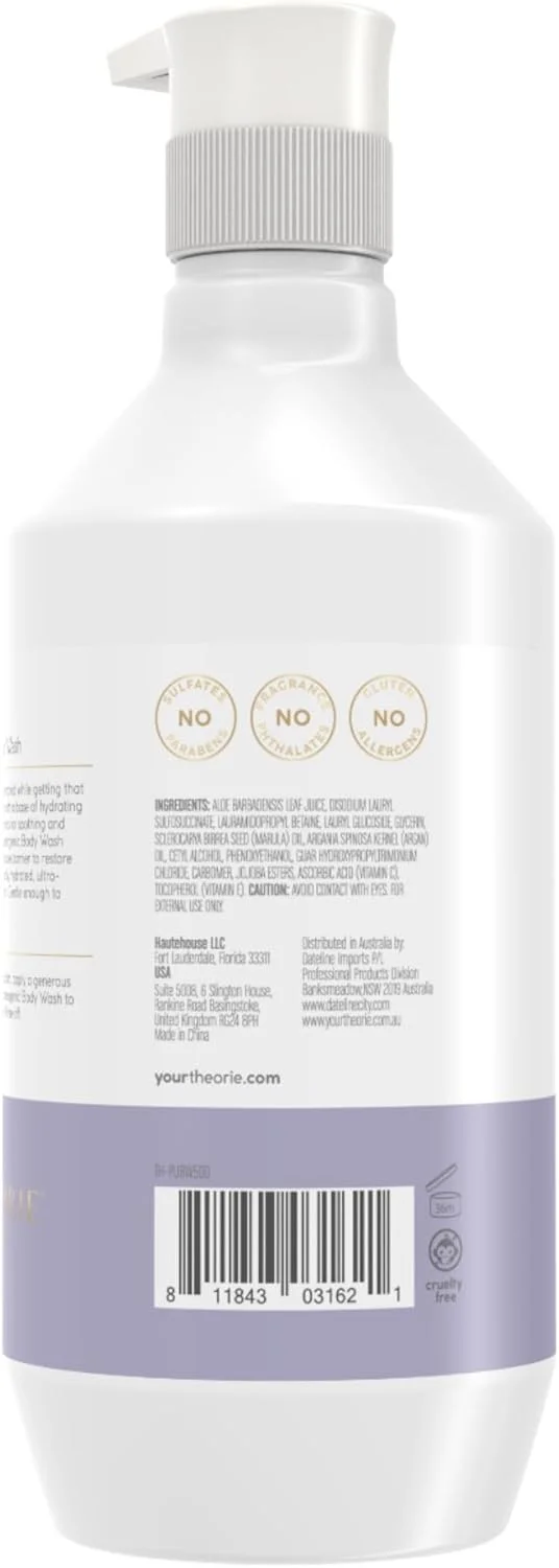 شوینده بدن ملایم و ضد حساسیت تئوری - بدون رایحه - پاک کننده و لایه بردار برای پوست حساس، بطری پمپی (500 میلی لیتر)