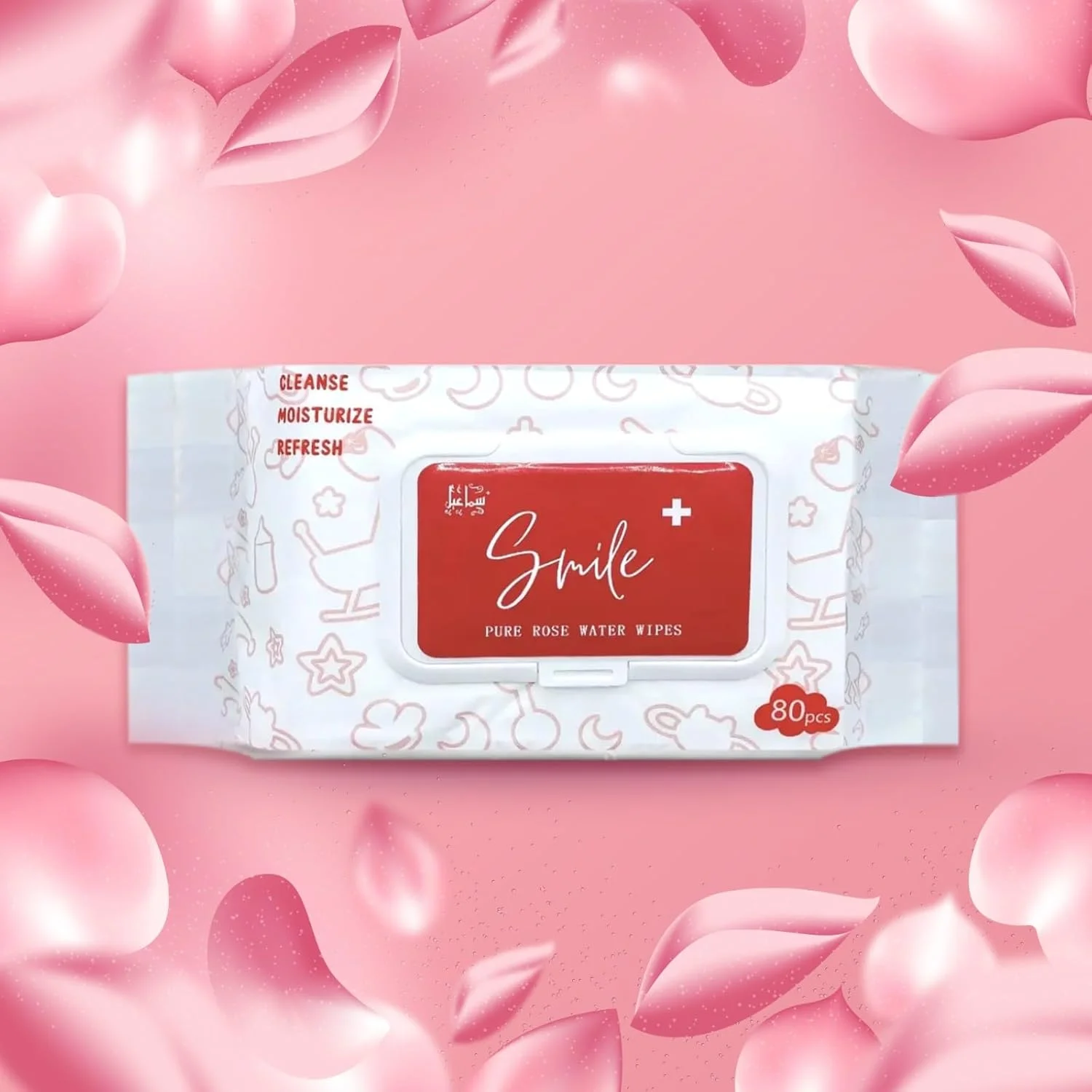 دستمال مرطوب حاوی آب خالص گل رز، 80 عددی - دستمال های ملایم و ضد حساسیت برای پوست های حساس - بدون عطر و الکل - آب خالص گل رز - 10 + 2 رایگان - 960 عدد دستمال