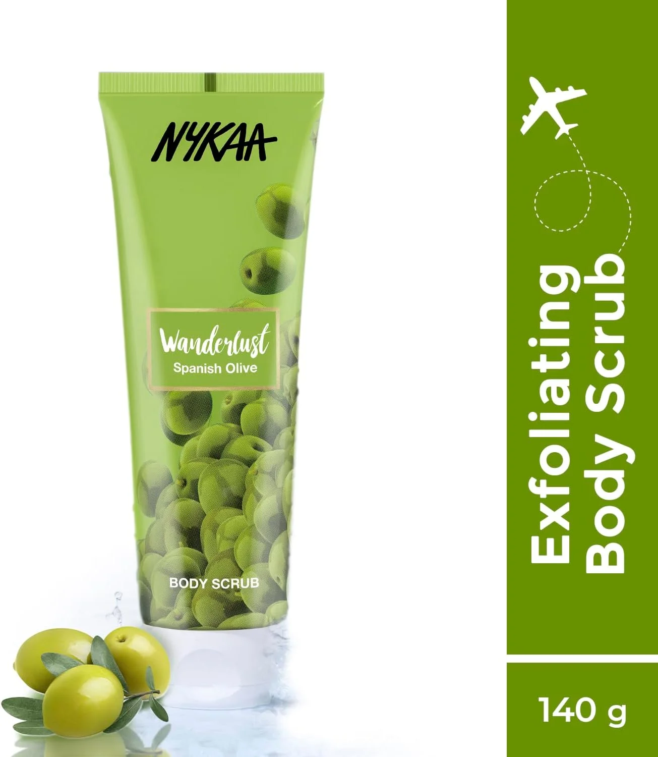 اسکراب بدن زیتون اسپانیایی Wanderlust، 140 گرم | برای پوستی نرم و لطیف | لایه برداری ملایم | غنی شده با آلوئه ورا | رایحه با طراوت و انرژی بخش زیتون | مناسب برای انواع پوست