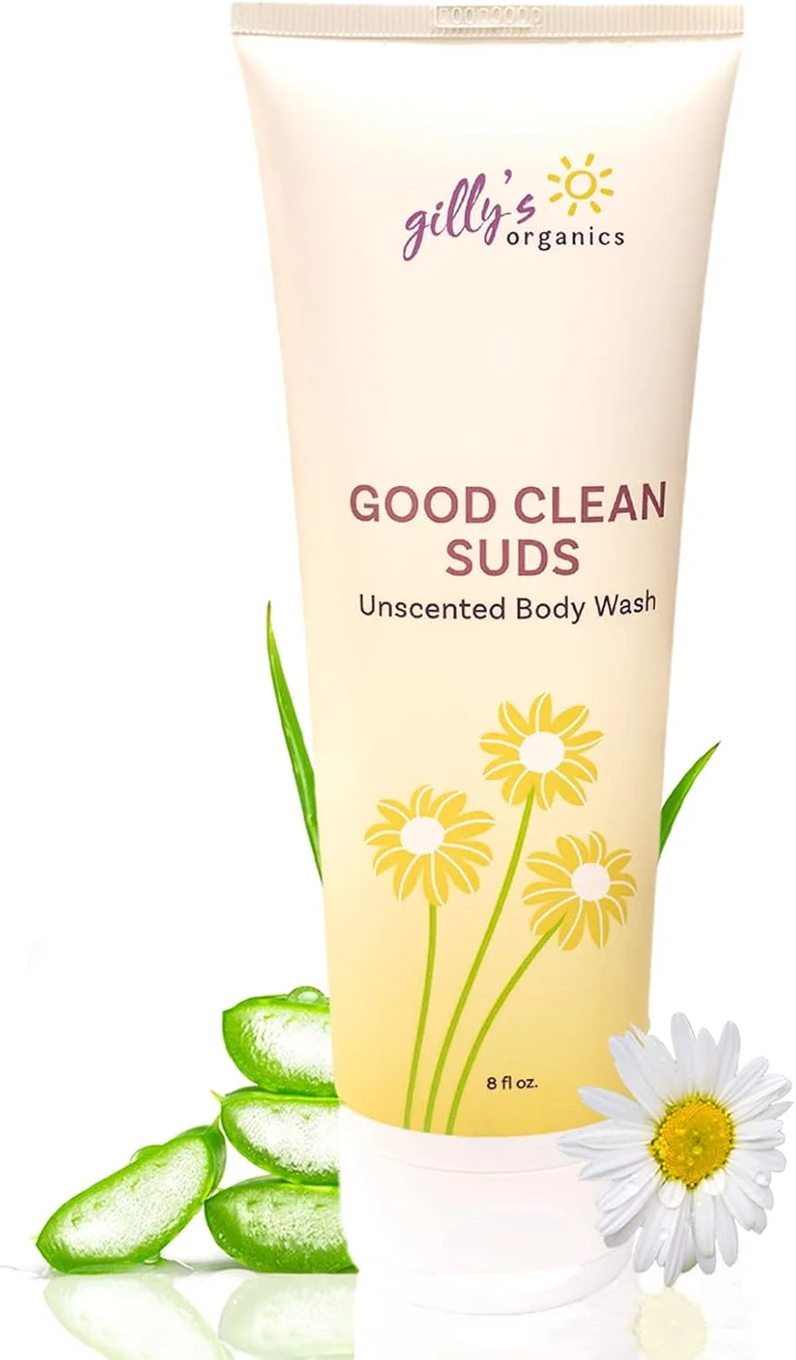 شوینده بدن طبیعی و ارگانیک بدون رایحه از Gilly’s Organics با فوم غنی آبرسان - ملایم، بدون عطر، بدون SLS، ژل دوش و شامپو 2 در 1 با آلوئه ورا برای پوست های حساس یا خشک، 236 میلی لیتر