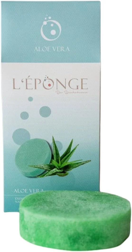 اسفنج حمام آلوئه ورا L'ÉPONGE، اسفنج حمام نوآورانه 4 در 1 با صابون طبیعی کف کننده، رایحه ای قوی و اثر لایه برداری ملایم. اسفنج طبیعی برای استفاده تا 30 بار