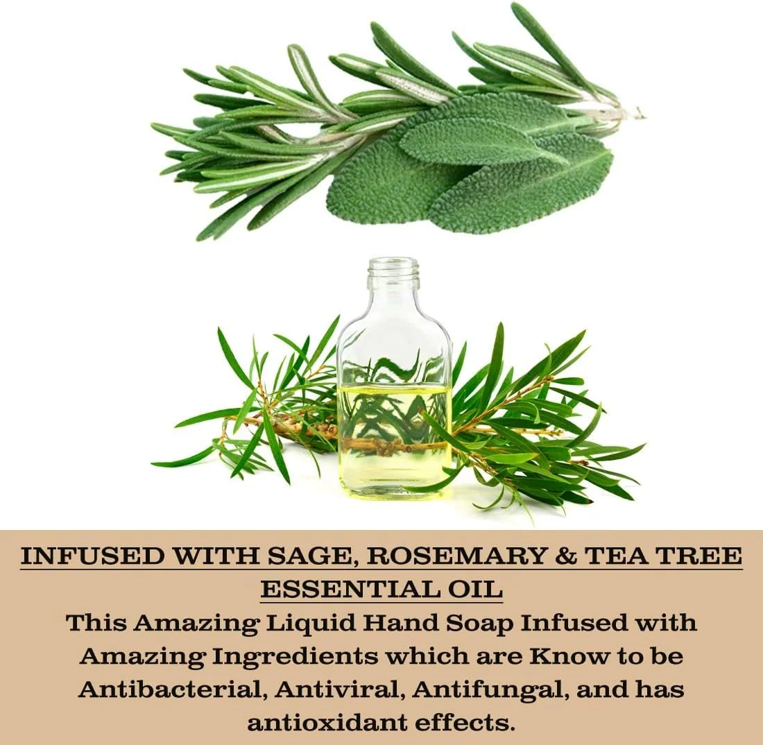 مایع دستشویی آنتی باکتریال Olivia Care – غنی شده با روغن مریم گلی و درخت چای و رایحه لیمو شاه‌پسند، پاک کننده، ضد میکروب، مرطوب کننده دست برای آشپزخانه و حمام - ملایم – 414 میلی لیتر