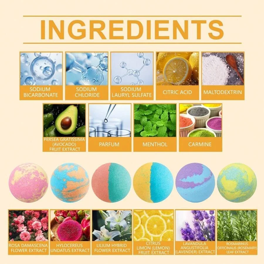 مجموعه 6 عددی توپ حمام، رایحه ملایم گل، اسکراب بدن، توپ های حمام با رایحه ماندگار، ملایم و غیر تحریک کننده، از یک حمام لذت بخش و آرامش بخش لذت ببرید مجموعه 6 عددی توپ حمام، رایحه ملایم گل، اسکراب بدن، توپ های حمام با رایحه ماندگار، ملایم و غیر تحریک کننده، از یک حمام لذت بخش و آرامش بخش لذت ببرید