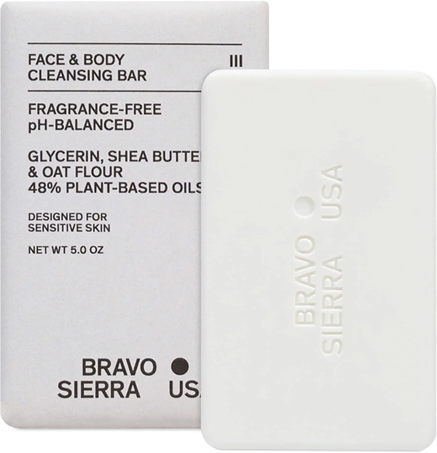 صابون صورت و بدن Bravo Sierra - صابون حمام مرطوب کننده، پوست را تمیز، آبرسانی و متعادل می کند - بدون عطر، ملایم، مناسب انواع پوست، وگان
