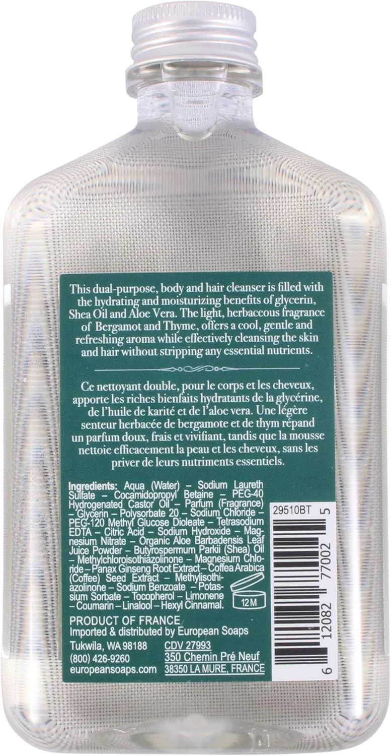 مجموعه عطر مردانه برگاموت و آویشن Pre de Provence، شامپو سر و بدن، 250 میلی لیتر