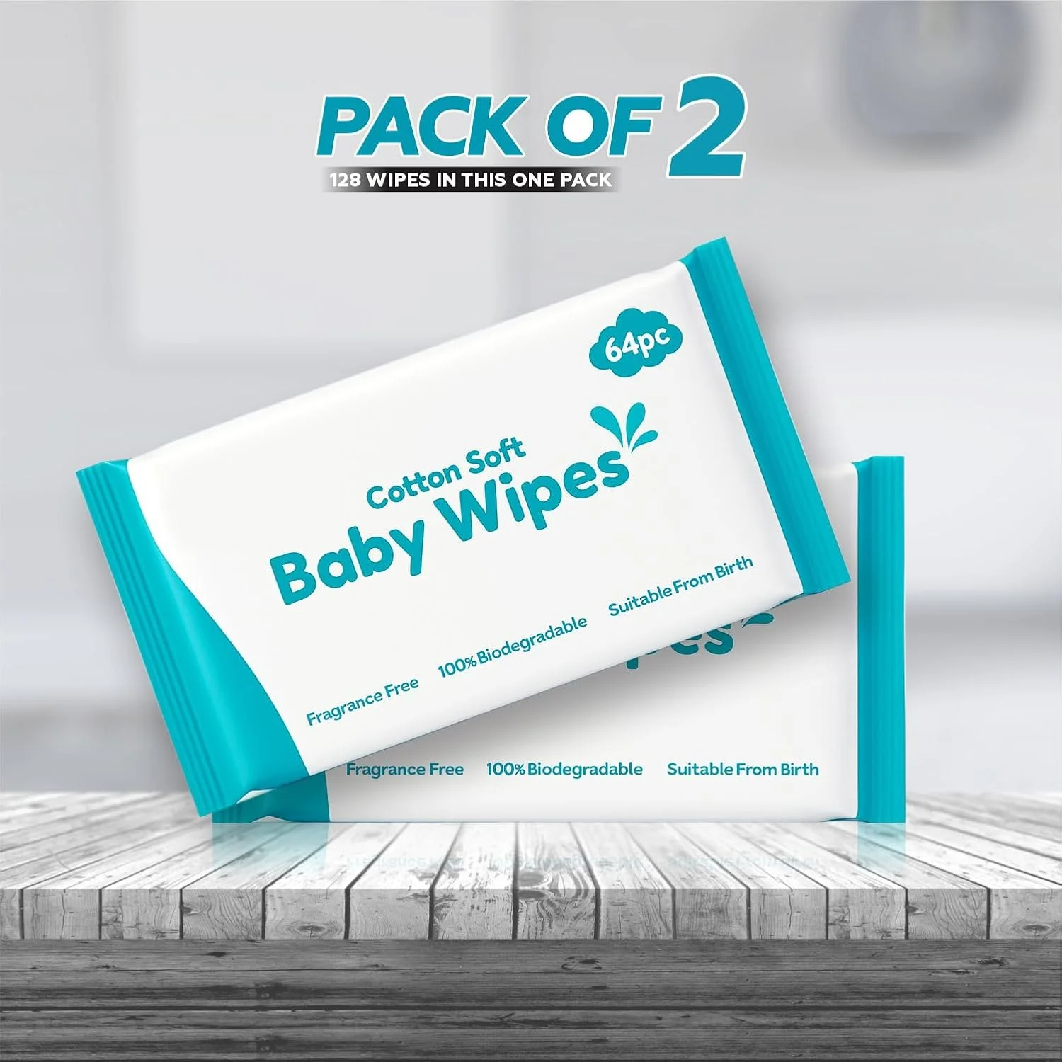 دستمال مرطوب کودک، تمیز کننده پوست، فوق العاده ملایم، بدون عطر، مناسب برای تمیز کردن بدن نوزاد، مناسب برای پوست های حساس، تعویض پوشک، بهداشت، 18cmx15cm (128 عدد)