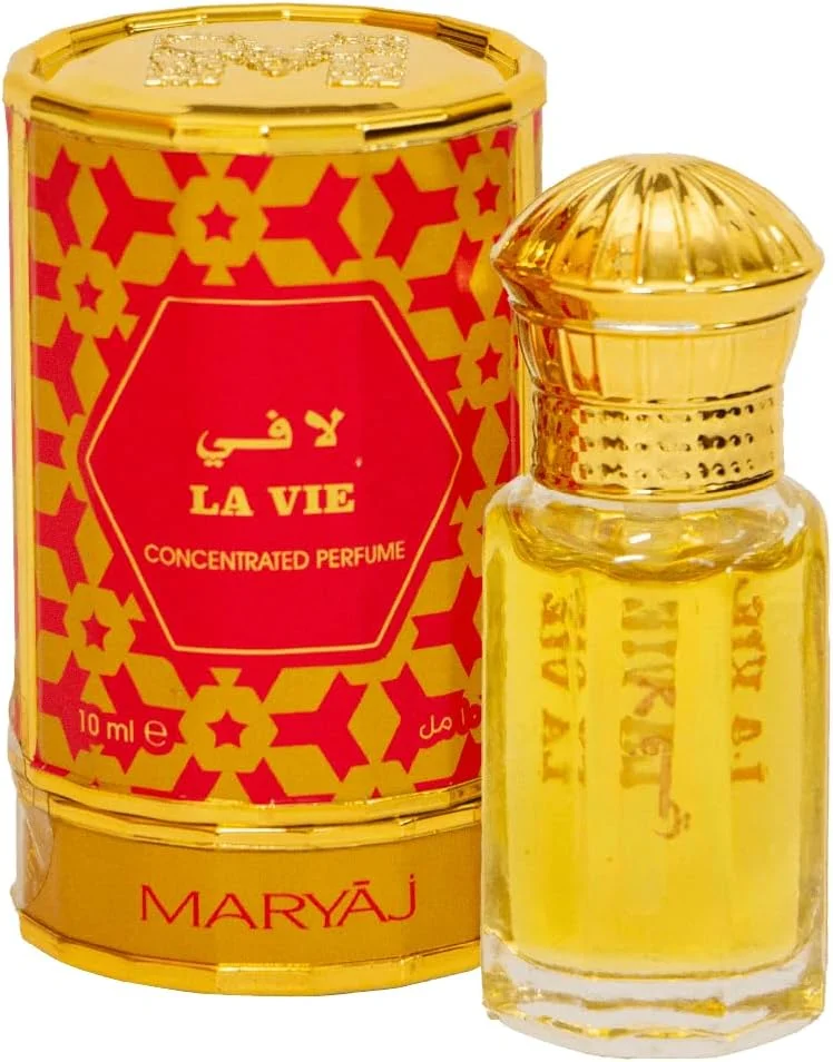 روغن عطر غلیظ مریج لا وی، مناسب برای آقایان و بانوان، عطر بدون الکل، 10 میلی لیتر، بطری قرمز و طلایی شیک