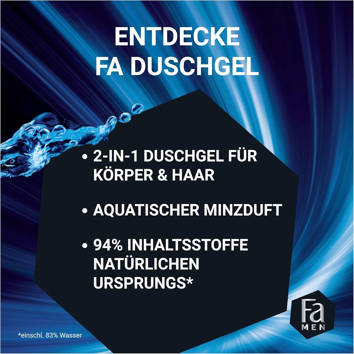 شامپو سر و بدن مردانه FA مدل Kick Off، بسته 2 عددی (2 x 250 میلی لیتر)، فرمول 2 در 1 برای مو و بدن، حواس خود را با رایحه با طراوت و مردانه اکالیپتوس و نعناع آبی فعال کنید