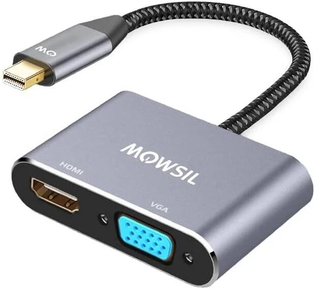 تبدیل Mini DisplayPort به HDMI VGA مووسیل، HDMI 4K 30Hz، VGA 1080P، روکش طلا، آلومینیومی، تبدیل Mini DP به VGA HDMI خاکستری | MOMDVH