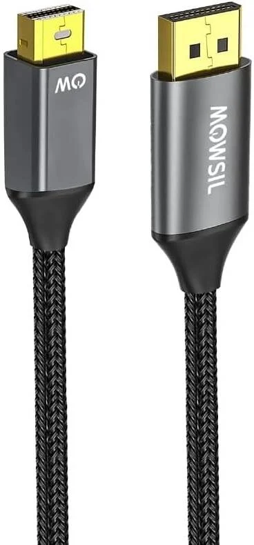کابل MOWSIL Mini DP به DP طول 2 متر، کابل Mini DisplayPort به DisplayPort، رزولوشن 4K UHD 60Hz/30Hz، سیم 32 AWG، قطر خارجی 6.0mm، کانکتورهای روکش طلای 24K، بدنه آلومینیومی، سازگار با MacBook، خاکستری | MOMD2D2