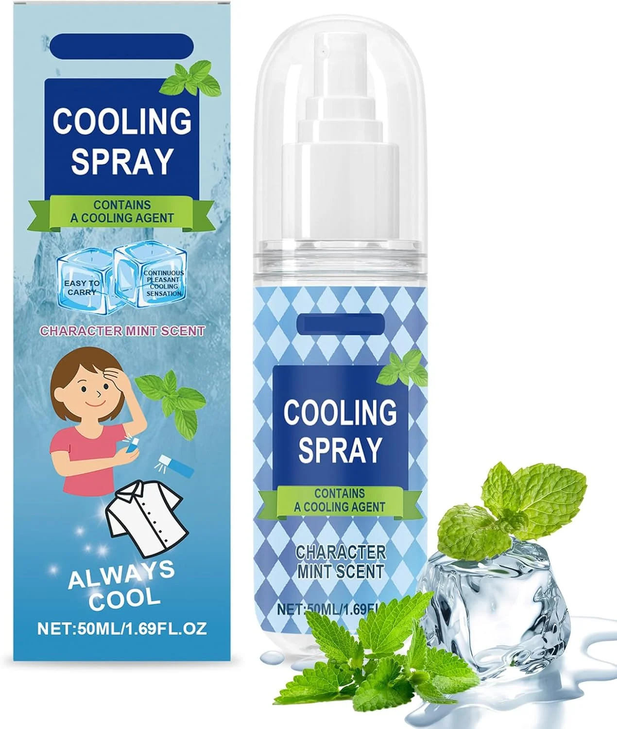 اسپری خنک کننده بدن - اسپری ملایم، تسکین دهنده و مرطوب کننده، اسپری فوری و قابل حمل برای صورت و بدن مناسب پیاده روی، کمپینگ و گردش (50 میلی لیتر)