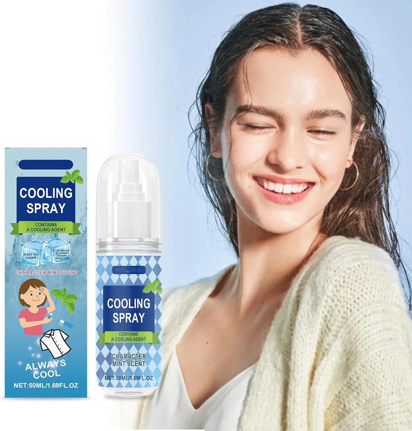 اسپری خنک کننده بدن - اسپری ملایم، تسکین دهنده و مرطوب کننده، اسپری فوری و قابل حمل برای صورت و بدن مناسب پیاده روی، کمپینگ و گردش (50 میلی لیتر)