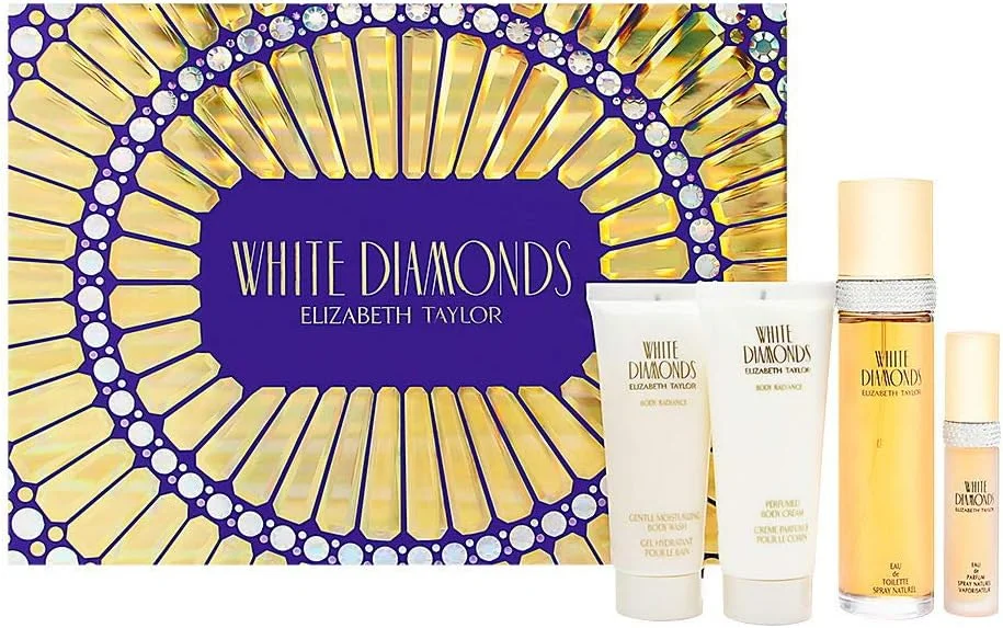 الیزابت تیلور وایت دایموندز زنانه - ست هدیه 4 تکه شامل اسپری ادو تویلت 100 میلی لیتری، ژل شستشوی بدن مرطوب کننده ملایم 100 میلی لیتری، لوسیون بدن معطر 100 میلی لیتری، اسپری ادو تویلت 10 میلی لیتری