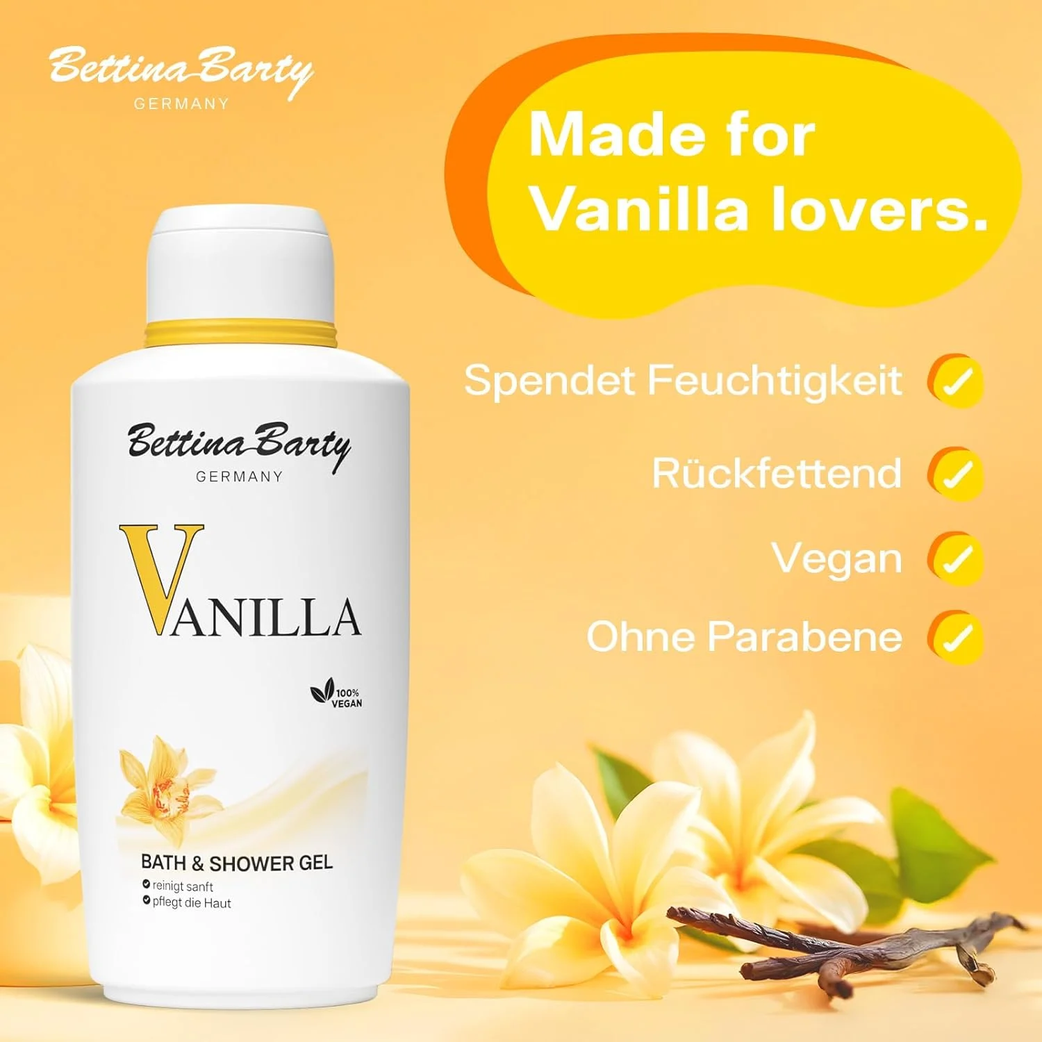 ژل حمام و دوش وانیلی بتینا بارتی 6 عدد 500 میلی لیتری - ژل دوش با رایحه وانیل - پاک کننده ملایم و مراقبت مرطوب کننده برای انواع پوست