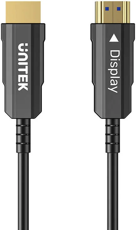 کابل فیبر نوری HDMI یونی‌تک 4K 60Hz، رزولوشن 4K@60Hz، سرعت انتقال داده 18Gbps، HDR، Dolby Vision، HDCP2.2، ARC، 3D، جنس بدنه آلیاژ، طول کابل 15 متر، مشکی | C11072BK-15M