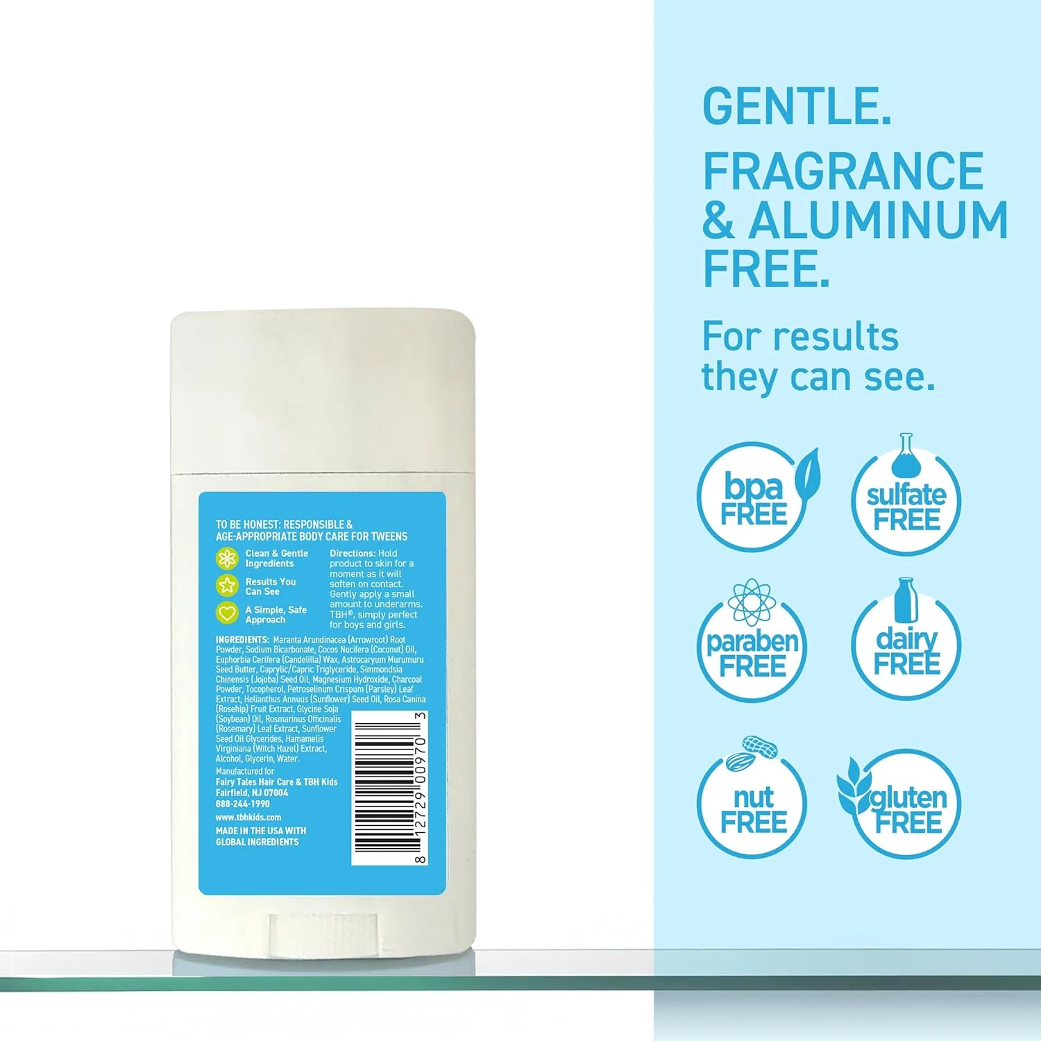 دئودورانت کودکانه TBH - فاقد آلومینیوم، بدون عطر، دئودورانت طبیعی برای کودکان و نوجوانان - حاوی زغال فعال، روغن نارگیل و پودر آروروت - محافظت ایمن و ملایم در برابر بو - 68 گرم (بسته 3 عددی)