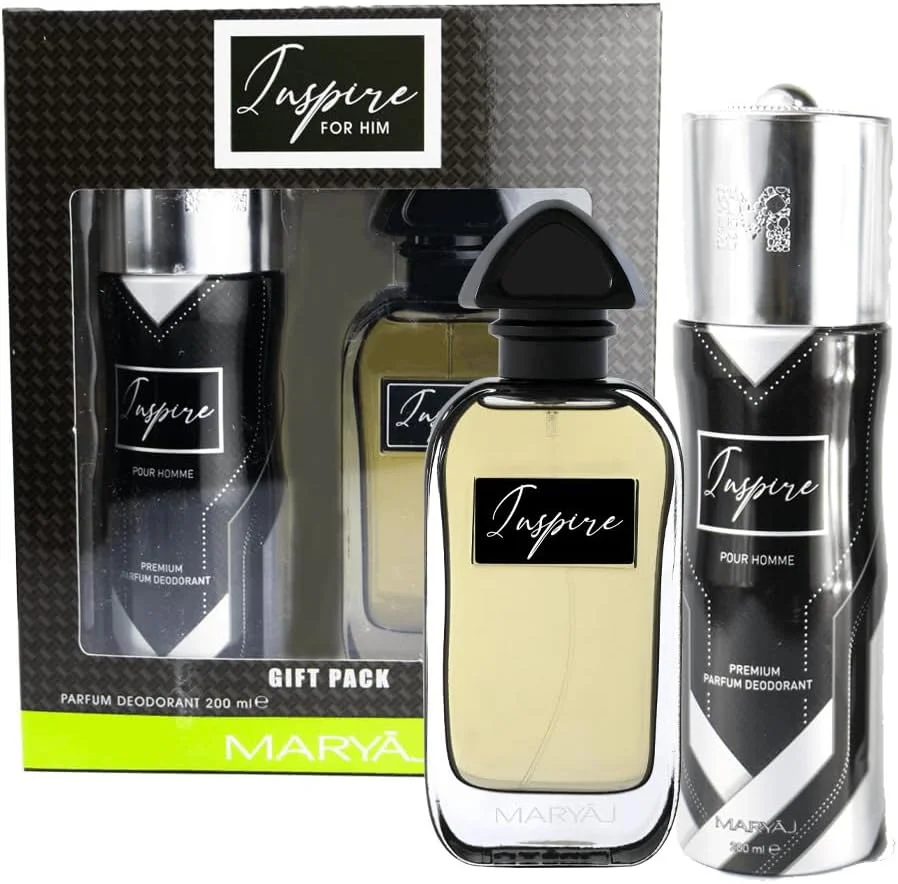 مجموعه هدیه عطر مردانه Maryaj Inspire (اسپری ادو پرفیوم ۱۰۰ میلی لیتر + اسپری بدن ۲۰۰ میلی لیتر)