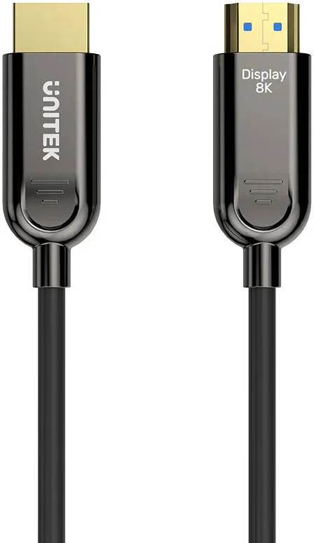 کابل فیبر نوری 8K HDMI یونیتک، رزولوشن 8K@60Hz، پهنای باند تا 48Gbps، پلاگ با روکش طلای 24K، Dynamic HDR10، eARC، ALLM، 30AWG، بدنه آلیاژی، طول کابل 80 متر، مشکی | C11085GY01-80M