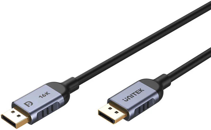 کابل DisplayPort 2.1 گیمینگ یونیتک با رزولوشن 8K@120Hz و 16K@60Hz، رزولوشن 4K@240Hz، فناوری HDR پویا، فناوری تصویربرداری استریو سه بعدی، استاندارد VESA، طول کابل 2 متر، مشکی | C1626GY01-2M