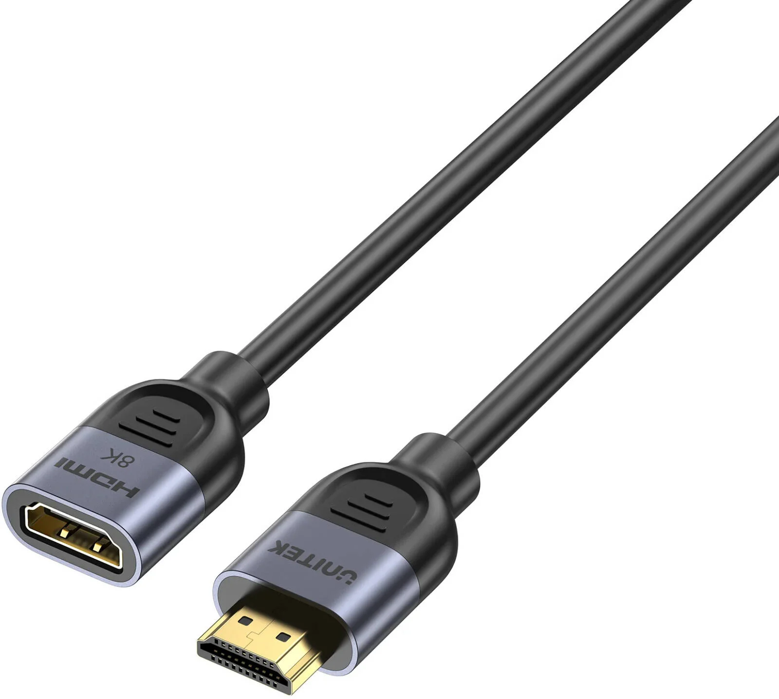 کابل افزایش طول HDMI 8K الترا استریم یونیتک، رزولوشن 8K@60Hz، انتقال داده 48Gbps، اتصال آسان، کانکتور با روکش طلا، بدنه آلیاژ آلومینیوم + PVC، طول کابل 1 متر، مشکی | C11091AGY01-1M