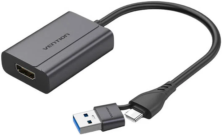 آداپتور USB-C + USB-A به HDMI ونشن مدل ACYHB، رزولوشن 1080P@60Hz، قطر خارجی 3.8 میلی‌متر، روکش PVC، بدنه آلیاژ آلومینیوم، حداکثر کارایی، قابل حمل و بادوام، طول 0.15 متر، خاکستری فضایی