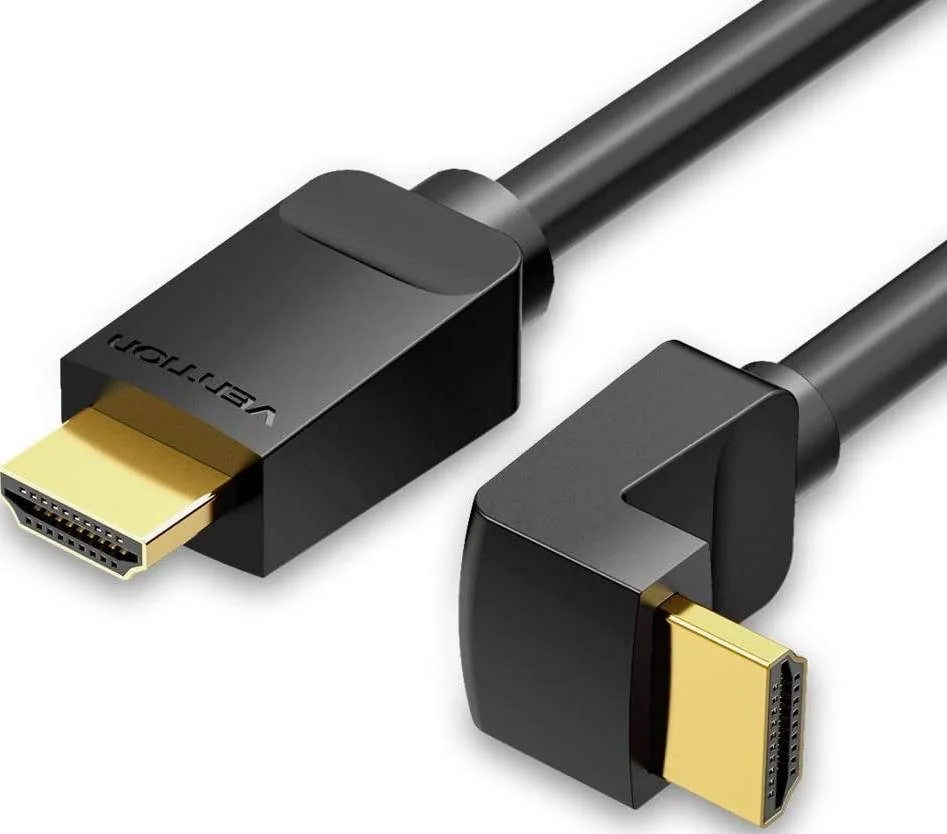 کابل HDMI 2.0 زاویه راست 90 درجه Vention، پشتیبانی از رزولوشن تا 4K @ 60Hz، کانکتور با روکش طلا، رسانای مس قلع اندود، فویل آلومینیومی + محافظ توری، 30 AWG، طول کابل 1.5 متر، مشکی | AARBG