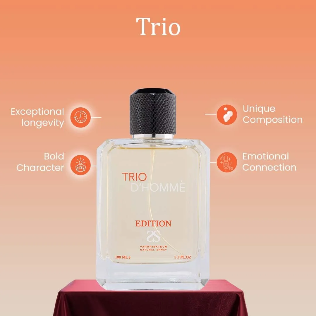 ادو پرفیوم مردانه سیمفونی TRIO D’HOMME، ۱۰۰ میلی لیتر، الهام گرفته از TerreDHermes، عطر لوکس برای مردان، ماندگاری طولانی، پخش بوی قوی