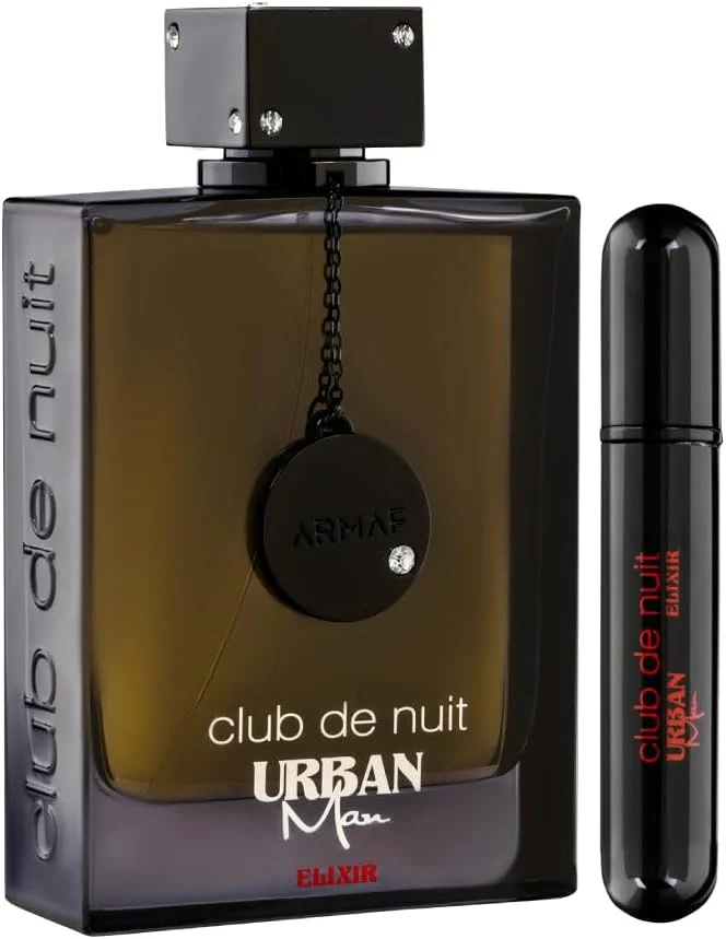ادکلن مردانه آرماف کلاب د نویت اربن الکسیر مشکی 250 میلی لیتر + مینی پر کردنی، عطر مردانه، رایحه لوکس ماندگار، رایحه مردانه جسورانه با عنبر، نعناع هندی و سدر