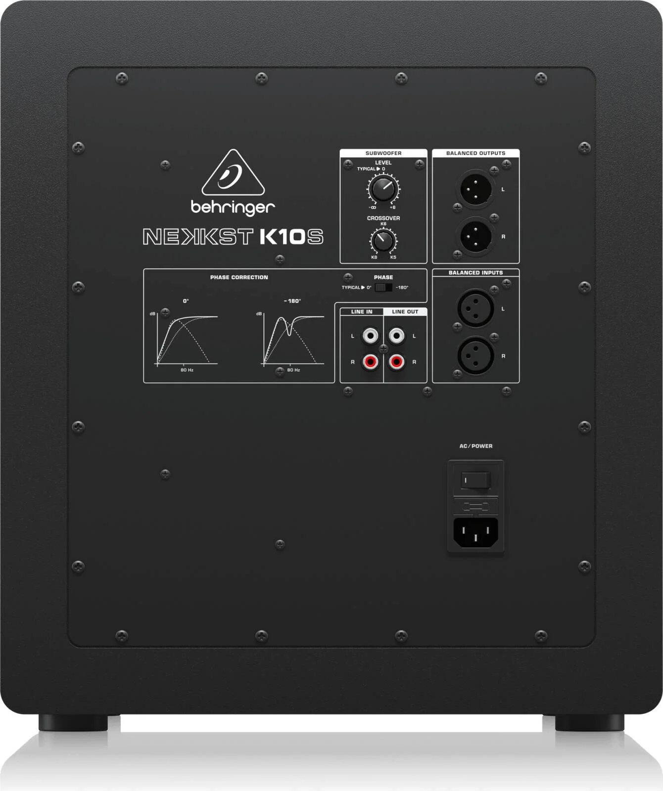 ساب ووفر استودیویی 10 اینچ Behringer K10S با ووفر High Excursion، ورودی های سروو بالانس با XLR بالانس، توان 300 وات، مشکی | K10S ساب ووفر استودیویی 10 اینچ Behringer K10S با ووفر High Excursion، ورودی های سروو بالانس با XLR بالانس، توان 300 وات، مشکی | K10S