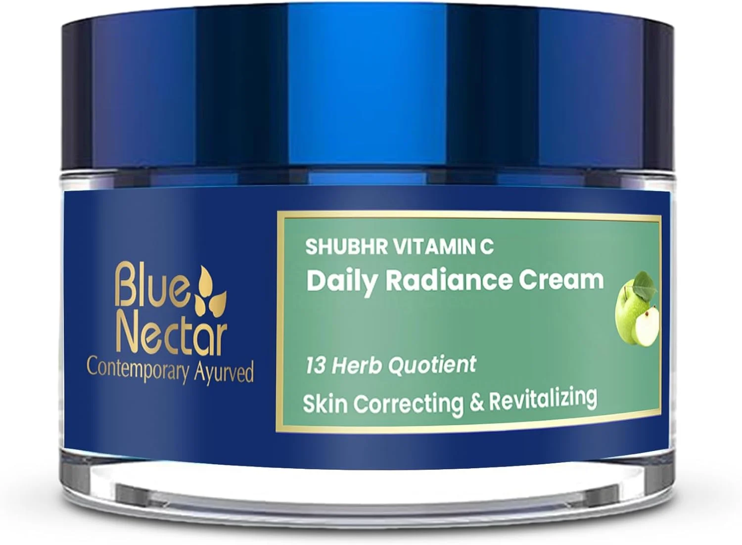 کرم صورت ویتامین C طبیعی بلو نکتار برای پوست درخشان، کرم رفع لک تیره برای زنان با سیب سبز و روغن بادام (13 گیاه، 50 گرم)