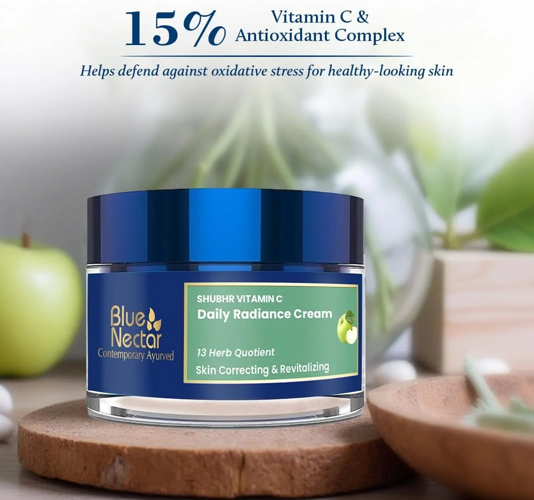 کرم صورت ویتامین C طبیعی بلو نکتار برای پوست درخشان، کرم رفع لک تیره برای زنان با سیب سبز و روغن بادام (13 گیاه، 50 گرم)
