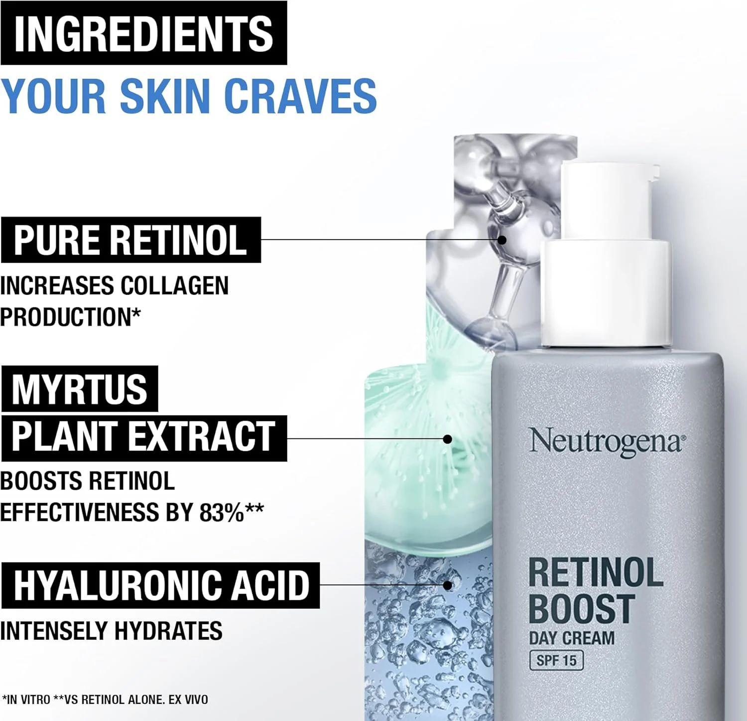 کرم روز نوتروژینا Retinol Boost با SPF 15، 50 میلی لیتر + کرم شب نوتروژینا Retinol Boost، رتینول خالص، عصاره گیاه مورد و اسید هیالورونیک، 50 میلی لیتر