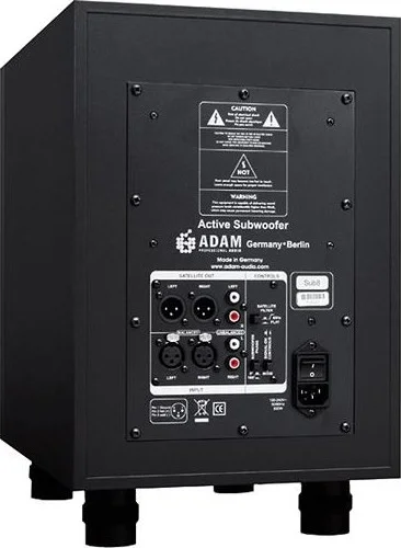 ساب ووفر استودیویی اکتیو ADAM Audio Sub8 با درایور 8.5 اینچی کاغذی، توان 160 وات RMS و 240 وات، محدوده فرکانسی 28 هرتز تا 150 هرتز و SPL ≥110dB در 1 متر | Sub8