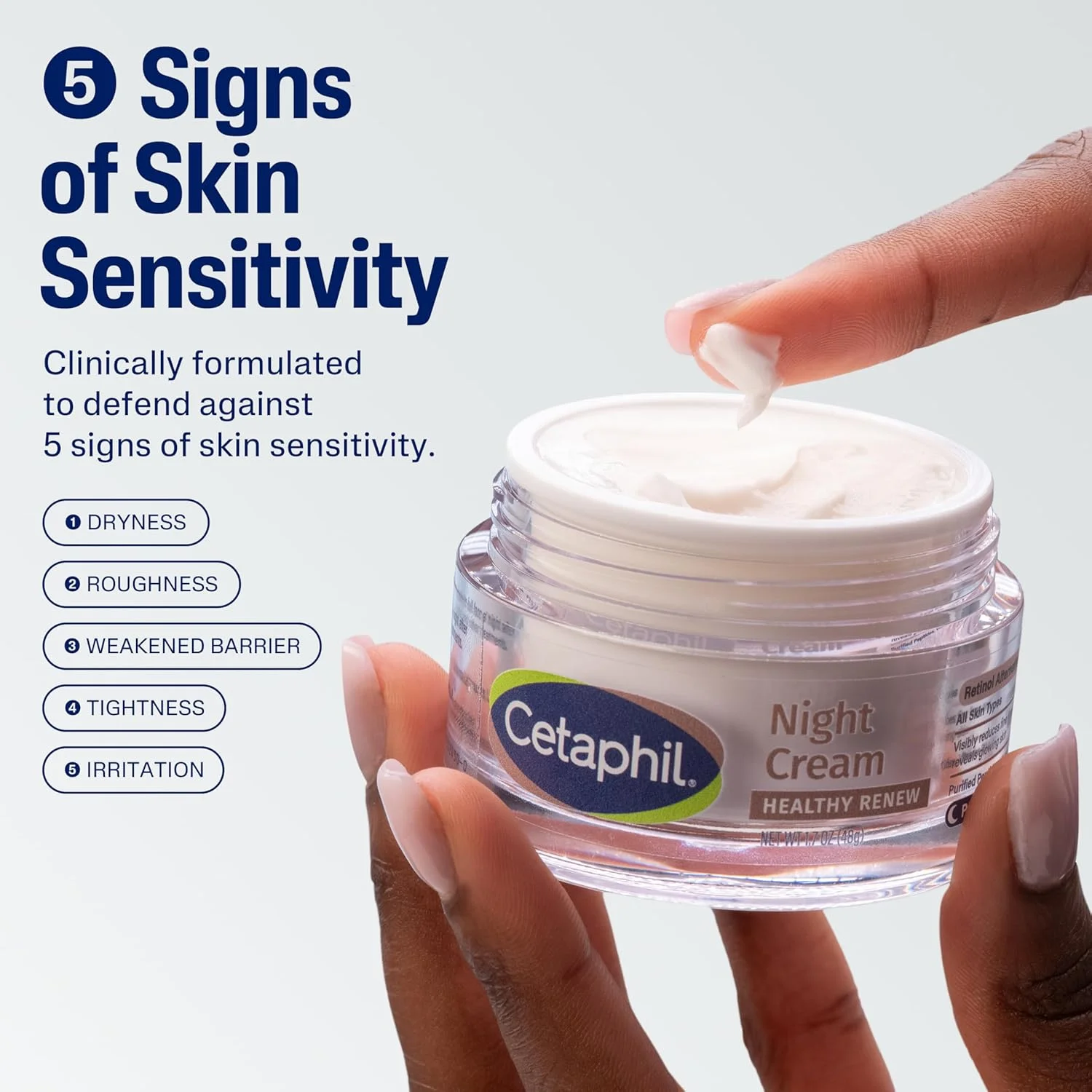 کرم شب سفت کننده پوست Cetaphil Healthy Renew، 50 میلی لیتر، کرم ترمیم کننده چروک صورت با پپتیدها، کرم جایگزین رتینول برای پوست حساس، بدون عطر