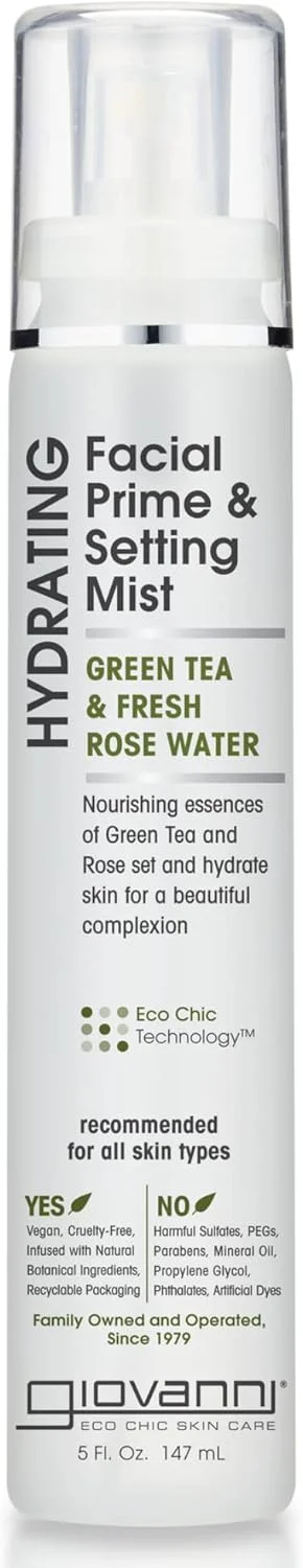 اسپری آبرسان و آماده‌ساز آرایش صورت GIOVANNI، ۱۴۷ میلی لیتر - چای سبز + آب گل رز تازه برای آبرسانی پوست و داشتن چهره‌ای زیبا