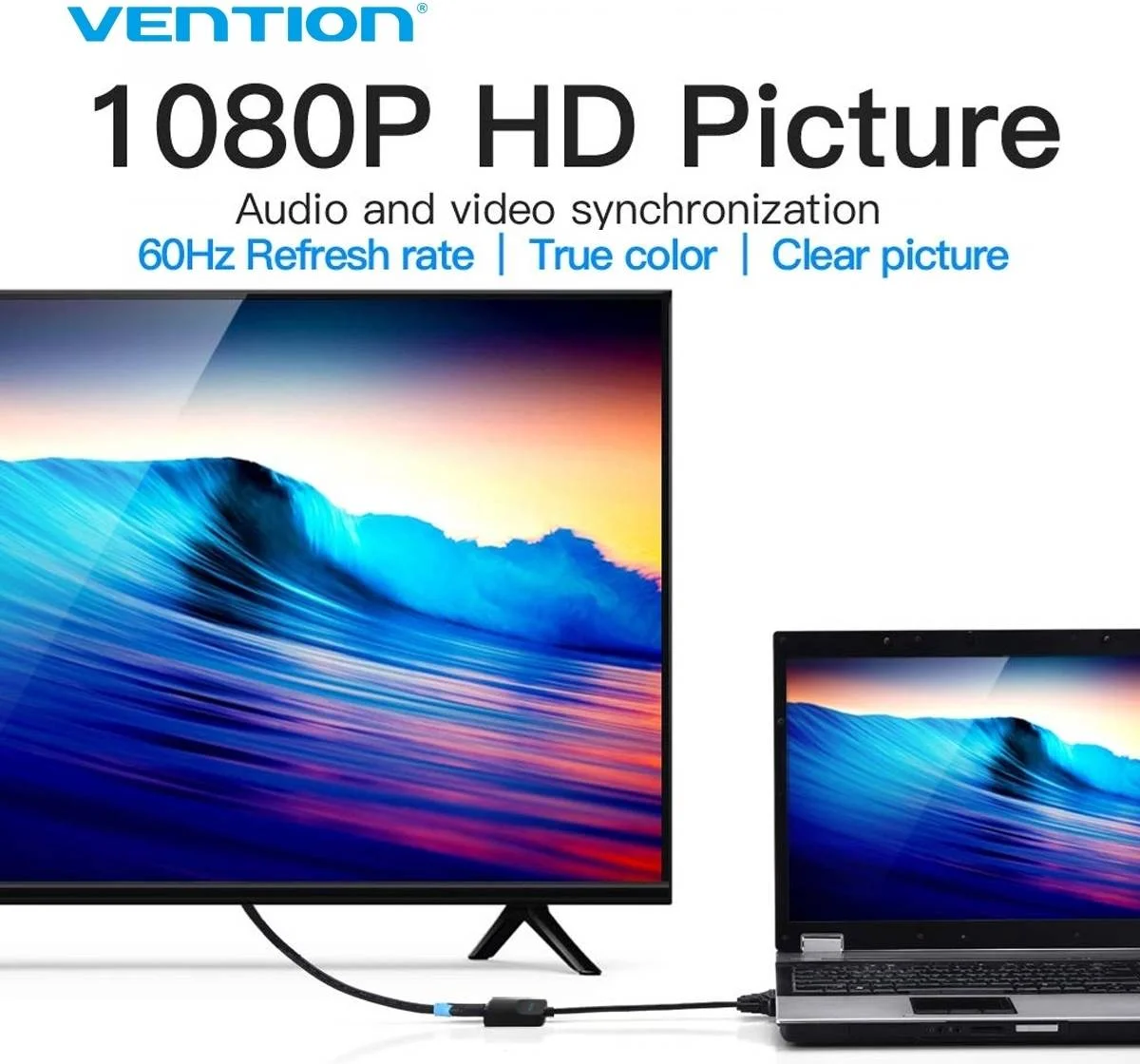 تبدیل کننده VGA به HDMI ونشن، با پورت مادگی میکرو USB و صدا، 0.15 متری، مشکی | ACNBB