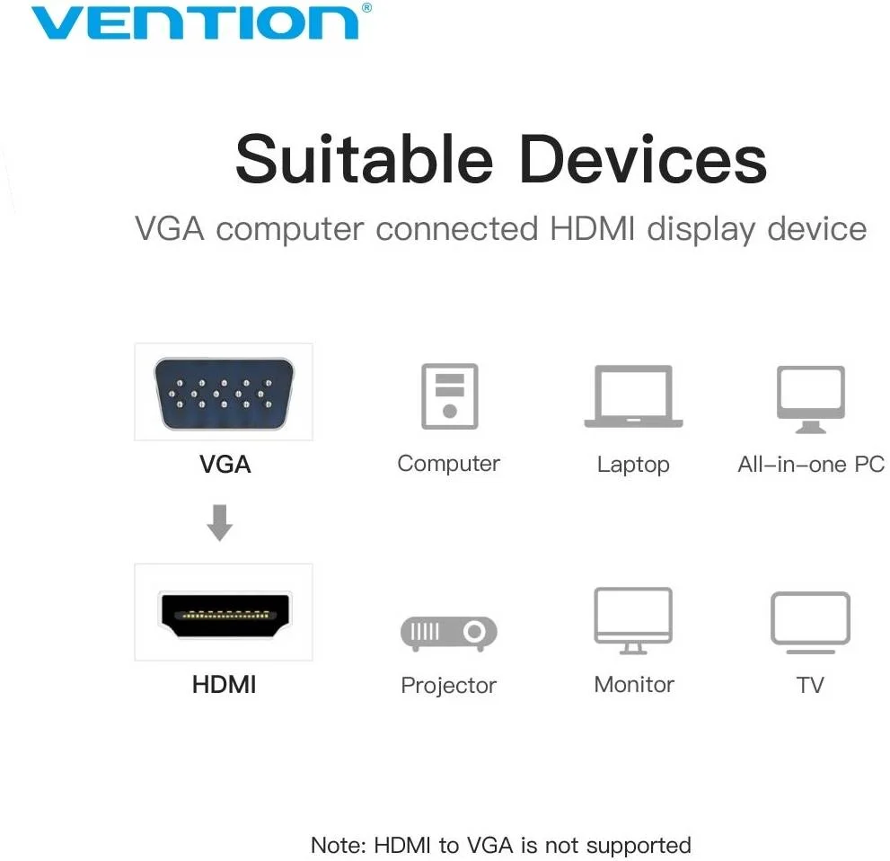 تبدیل کننده VGA به HDMI ونشن، با پورت مادگی میکرو USB و صدا، 0.15 متری، مشکی | ACNBB