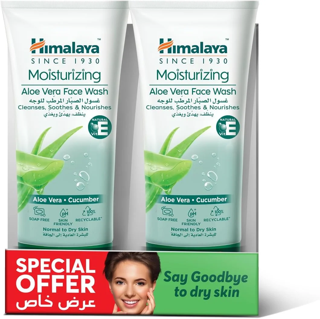 شوینده صورت آلوئه ورا مرطوب کننده هیمالیا، پاک کننده ملایم و کرمی که آلودگی را از بین می برد - 2X150 میلی لیتر