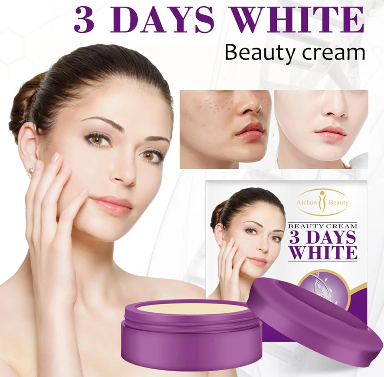 کرم سفید کننده 3 روزه آیچون بیوتی حاوی کلاژن و برنج، مرطوب کننده، از بین برنده جوش و لک، 30 میلی لیتر